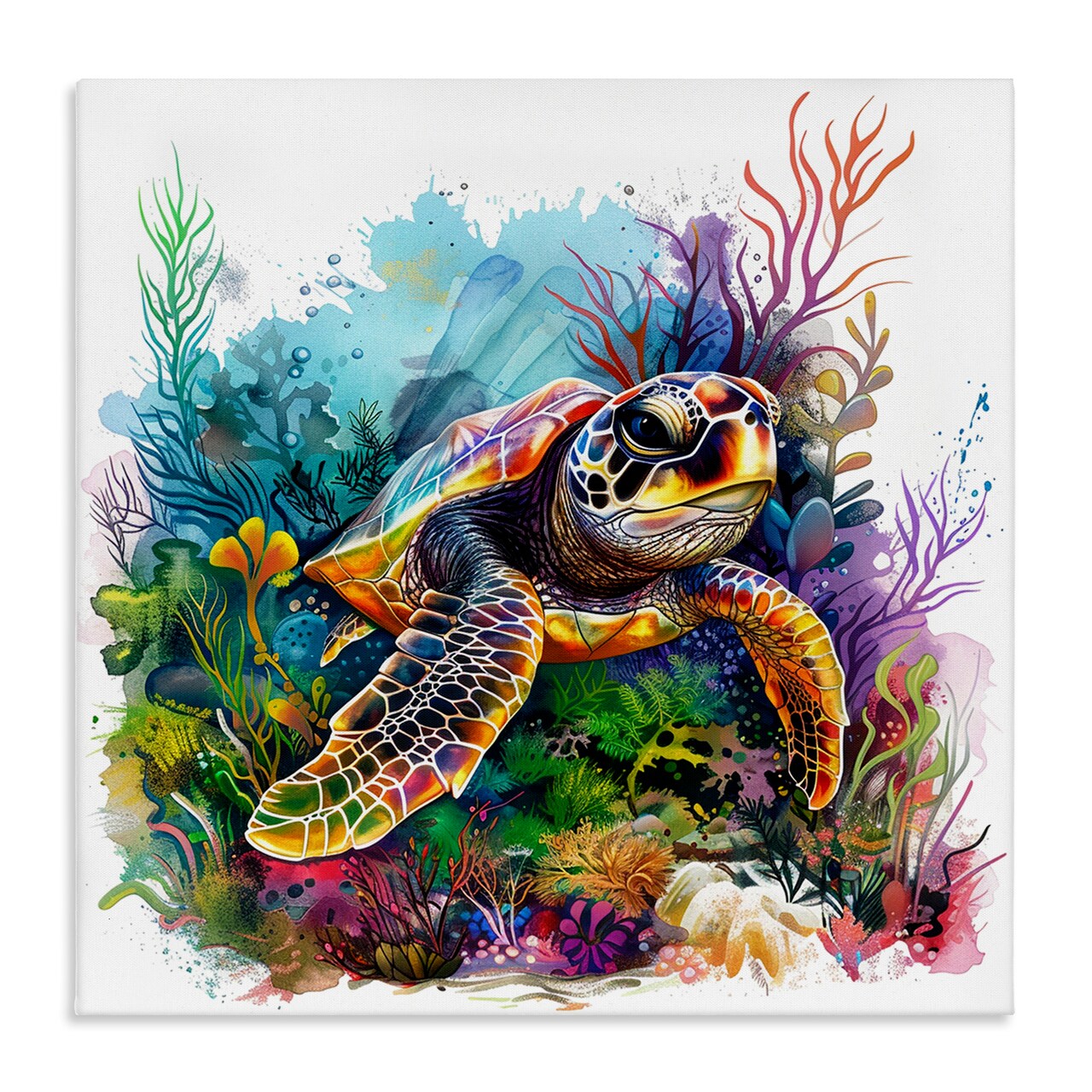 Stupell Industries Coral & Sea Life Turtle Canvas Wall Art Design by LSR Design Studio